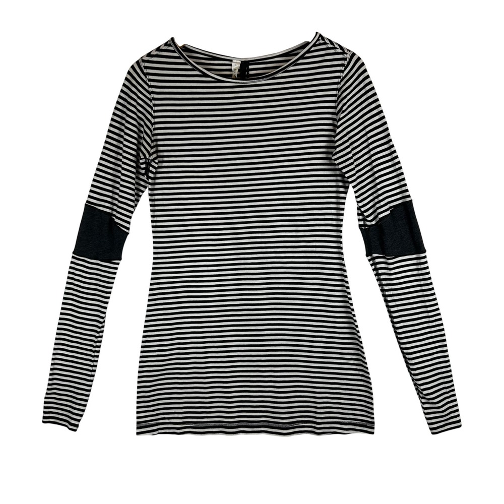 Lululemon Athletica Striped Long Sleeve Top Black White Elbow Patches Size 8